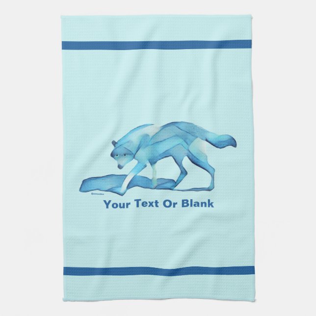 Blue Wolf On Snow Tea Towel (Vertical)