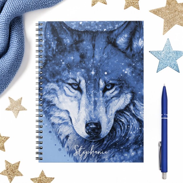 Blue Wolf Stars Sky Cosmic Celestial Personalised Notebook (Blue Wolf Stars Sky Cosmic Celestial Personalized Notebook)