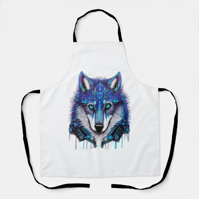 blue wolfdog sticker stickers   apron (Front)