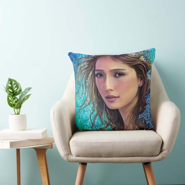 Blue Woman and The Waves | Abstract Art Cushion (Chair)