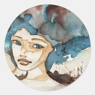 Blue Woman Classic Round Sticker