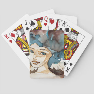 Blue Woman Playing Cards