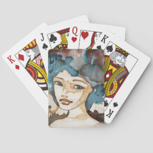 Blue Woman Playing Cards