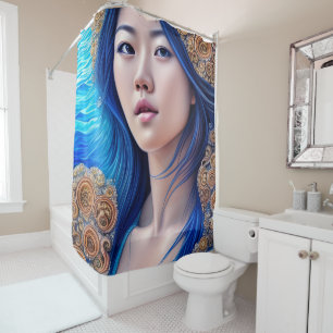 Blue Woman Portrait Abstract Fantasy Art Shower Curtain