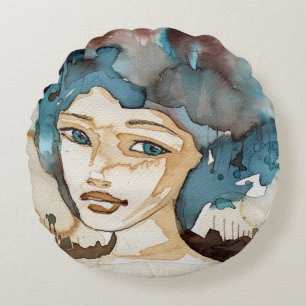 Blue Woman Round Cushion