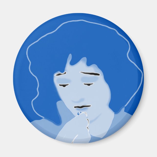 Blue woman swallows mifepristone magnet (Front)