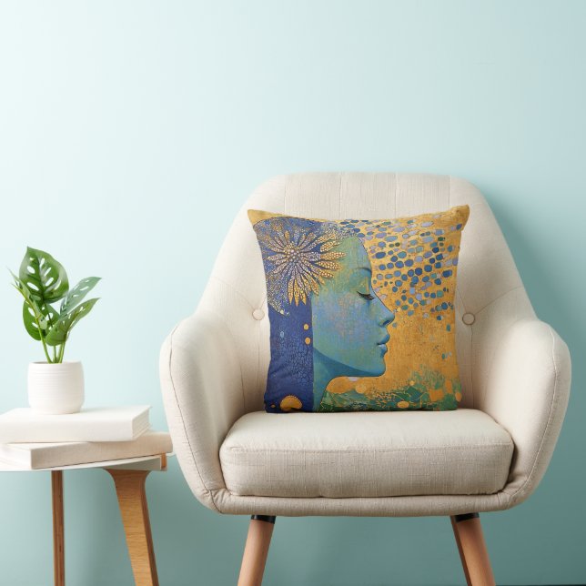 Blue Woman Throw Pillow (Chair)