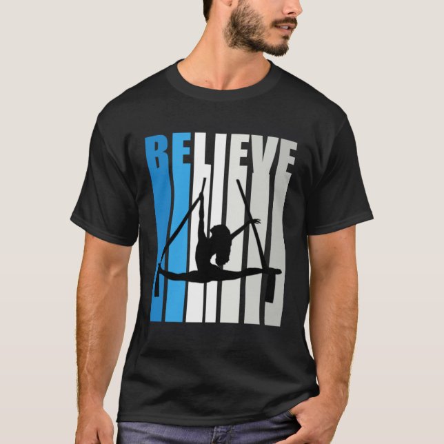 Blue Womens Believe Air Dancer Motivational Retro  T-Shirt (Front)
