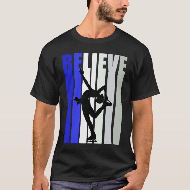 Blue Womens Believe Ice Skating Inspirational Squa T-Shirt (Front)