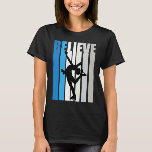 Blue Womens Believe Ice Skating Motivational Retro T-Shirt