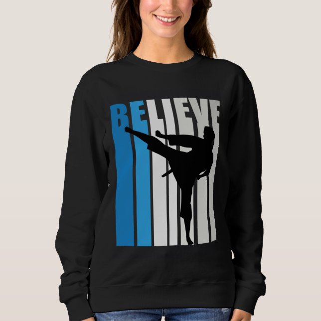 Blue Womens Believe Jiu Jitsu Motivational Retro G Sweatshirt (Front)