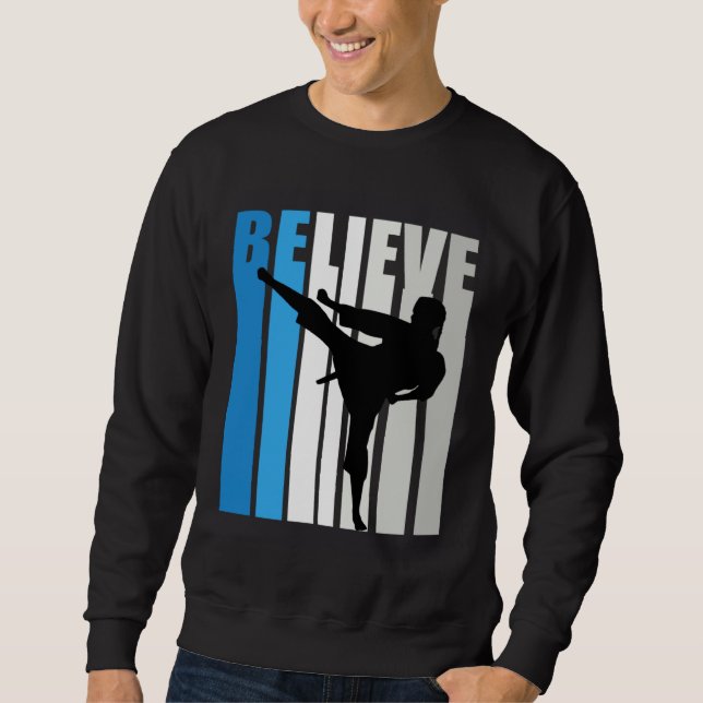 Blue Womens Believe Jiu Jitsu Motivational Retro G Sweatshirt (Front)