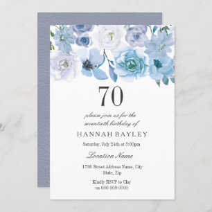 Blue Wonderland Grey Flower 70th Birthday Invite