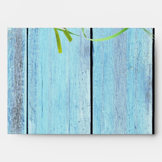 Blue Wood Beach Tropical Invitation Envelopes (Front)