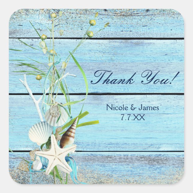 Blue Wood Beach Tropical Wedding Party Stickers (Front)