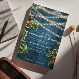 Blue Wood Berries Christmas wedding Invitation