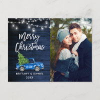 Blue Wood Brush Script Truck Lights Christmas