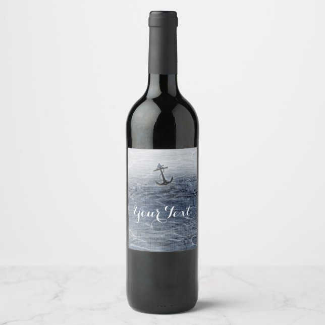 Blue Wood Elegant Nautical Beach Sea Wine Labels (Front)