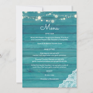 Blue Wood Lace String Lights Invitation