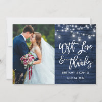 Blue Wood Lights Brush Script Love Thanks Wedding