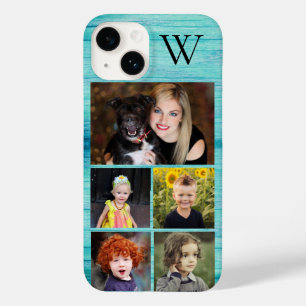 Blue Wood Photo Collage Initial Case-Mate iPhone 14 Case