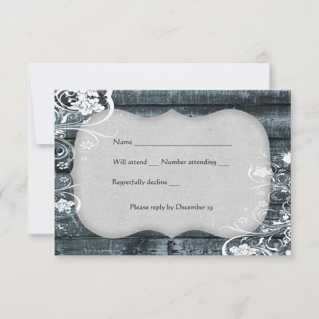Blue Wood Shabby Lace rsvp with envelope (Front)