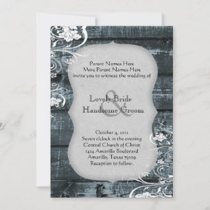 Blue Wood Shabby Lace Wedding Invitation