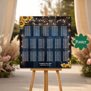 Blue Wood String Lights 17 Tables Wedding Seating Poster