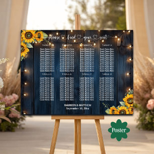 Blue Wood String Lights 8 Tables Wedding Seating Poster