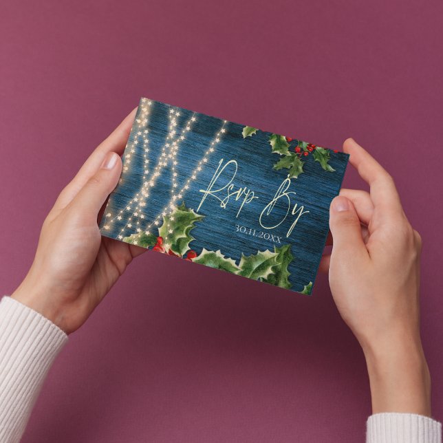 Blue Wood String Lights Christmas Wedding RSVP (Blue Wood String Lights Christmas Wedding RSVP )