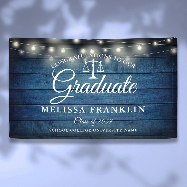 Blue Wood String Lights Law School Graduation Bann Banner (Blue Wood String Lights Law School Graduation Bann Banner)