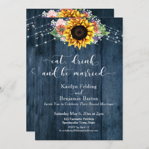 Blue Wood Sunflower Eat Drink and Be Married Invitation