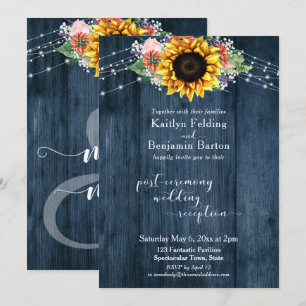 Blue Wood Sunflower Lights Post-Wedding Reception Invitation
