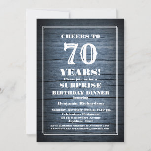 Blue Wood Surprise 70th Birthday Dinner Party Invitation