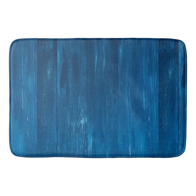 Blue wood texture stripes bath mat (Front)