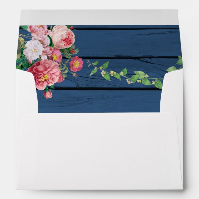 Blue Wood Vintage Roses  5x7 Wedding Invitation Envelope (Back (Bottom))