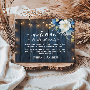 Blue Wood Welcome Gift Bag Basket Place Card
