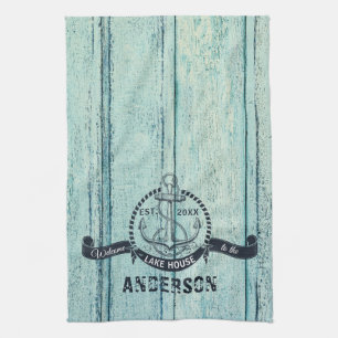 Blue Wood Welcome to the Lake House Tea Towel