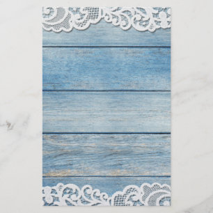 Blue Wood & White Lace Borders Scrapbook Paper