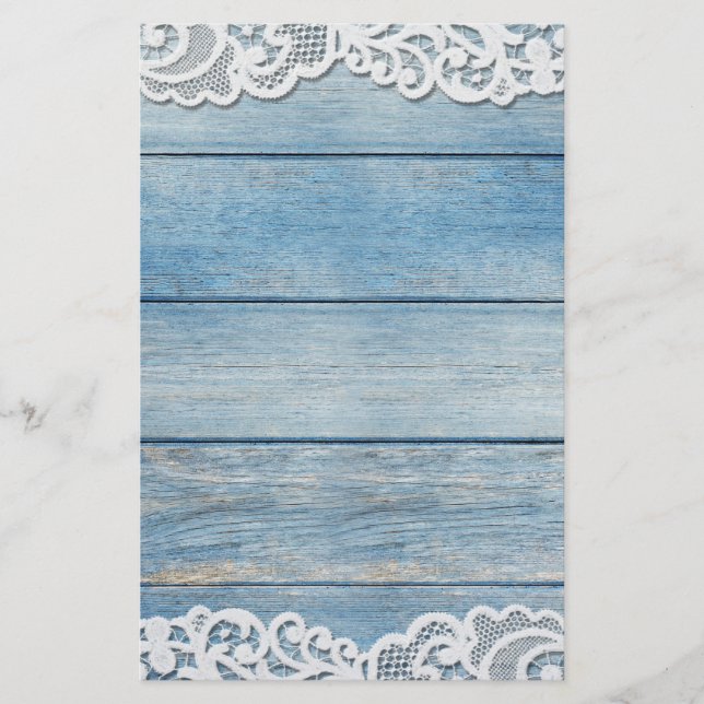 Blue Wood & White Lace Borders Scrapbook Paper (Front)