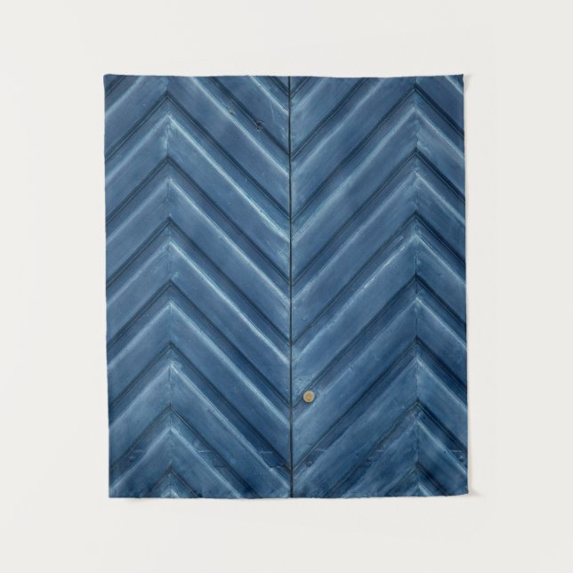 Blue wooden chevron wall tapestry (Front)