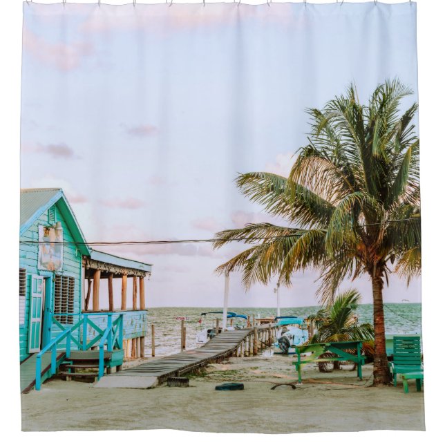 BLUE WOODEN HOUSE NEAR BODY OF WATER SHOWER CURTAIN (Front)