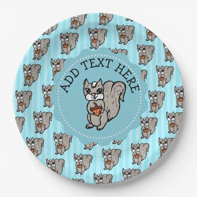 Blue Woodland Creature Squirrel Paper Plate (Front)