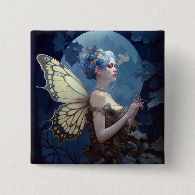 Blue Woodland Fairy Fantasy Art 15 Cm Square Badge (Front)