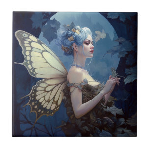 Blue Woodland Fairy Fantasy Art Ceramic Tile