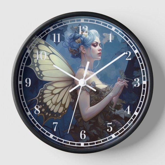 Blue Woodland Fairy Fantasy Art Clock (Front)