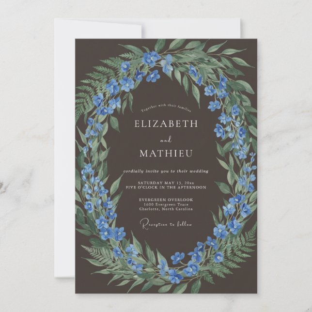 Blue Woodland Floral Embrace Wedding Invitation (Front)