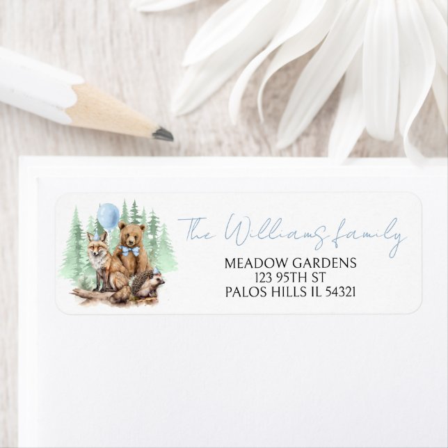 Blue Woodland forest animals boy return address Label (Insitu)