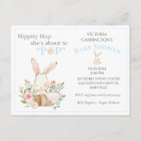 Blue Woodland Forest Bunny Floral Baby Invitation