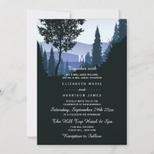 Blue Woodland Forest, Rustic Wedding Invitation